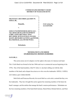 Case 1:12-Cv-11419-FDS Document 38 Filed 03/12/13 Page 1 of 19