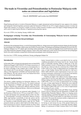 The Trade in Viverridae and Prionodontidae in Peninsular Malaysia with Notes on Conservation and Legislation