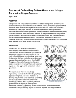 Blackwork Embroidery Pattern Generation Using a Parametric Shape Grammar April Grow