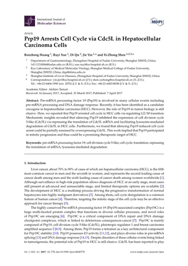 Prp19 Arrests Cell Cycle Via Cdc5l in Hepatocellular Carcinoma Cells