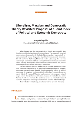 Liberalism, Marxism and Democratic Theory Revisited: Proposal of a Joint Index of Political and Economic Democracy