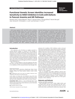 Functional Genetic Screen Identifies Increased Sensitivity to WEE1 Inhibition in Cells with Defects in Fanconi Anemia and HR Pathways