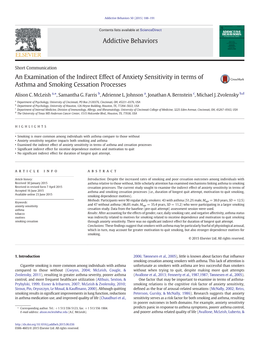 An Examination of the Indirect Effect of Anxiety Sensitivity in Terms of Asthma and Smoking Cessation Processes