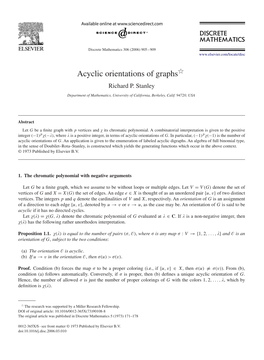 Acyclic Orientations of Graphsଁ Richard P