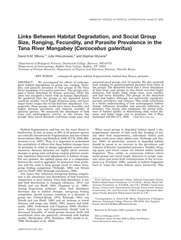 Links Between Habitat Degradation, and Social Group Size, Ranging, Fecundity, and Parasite Prevalence in the Tana River Mangabey (Cercocebus Galeritus) David N.M