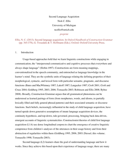 Preprint Ellis, NC (2013). Second Language Acquisition. in Oxford Handbook of Construction Grammar