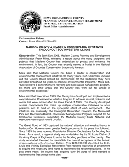 Madison County IL Conservation Initiatives Press Release.Pdf