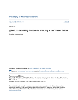 @POTUS: Rethinking Presidential Immunity in the Time of Twitter