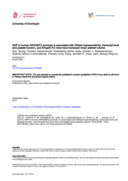 SNP in Human ARHGEF3 Promoter Is Associated with Dnase