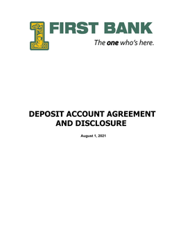 Deposit Account Agreement and Disclosure