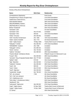 Kinship Report for Roy Einar Christopherson