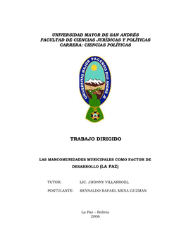 Las Mancomunidades Municipales Como Factor De Desarrollo (La Paz)
