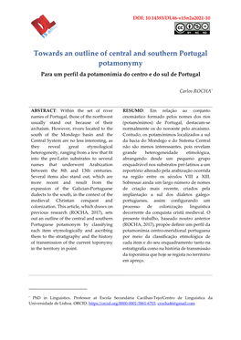 Towards an Outline of Central and Southern Portugal Potamonymy Para Um Perfil Da Potamonímia Do Centro E Do Sul De Portugal