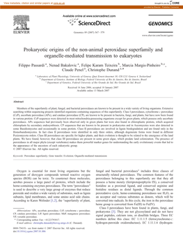 Prokaryotic Origins of the Non-Animal Peroxidase Superfamily and Organelle-Mediated Transmission to Eukaryotes