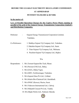 Before the Gujarat Electricity Regulatory Commission at Ahmedabad Petition No.256/2003 & 867/2006