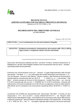 Regione Puglia Azienda Sanitaria Locale Della Provincia Di Foggia Deliberazione Del Direttore Generale