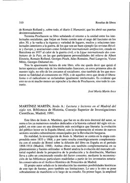 MARTÍNEZ MARTÍN, Jesús A.: Lectura Y Lectores En El Madrid Del Siglo XIX, Biblioteca De Historia, Consejo Superior De Investigaciones Científicas, Madrid, 1991