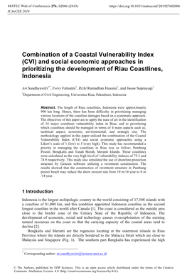 Combination of a Coastal Vulnerability Index (CVI) and Social Economic Approaches in Prioritizing the Development of Riau Coastlines, Indonesia