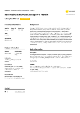 Recombinant Human Kininogen-1 Protein