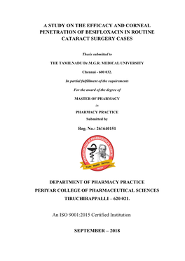 A Study on the Efficacy and Corneal Penetration of Besifloxacin in Routine Cataract Surgery Cases