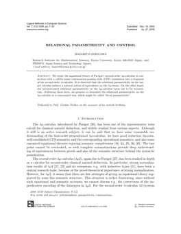 RELATIONAL PARAMETRICITY and CONTROL 1. Introduction the Λ