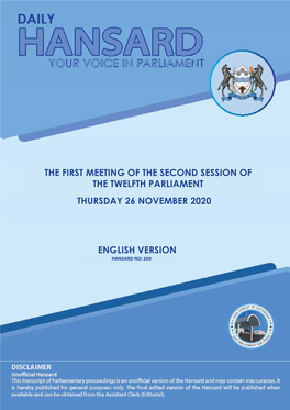 Thursday 26 November 2020 the First Meeting of the Second Session of the Twelfth Parliament English Version