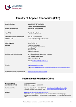 Faculty of Applied Economics (FAE)