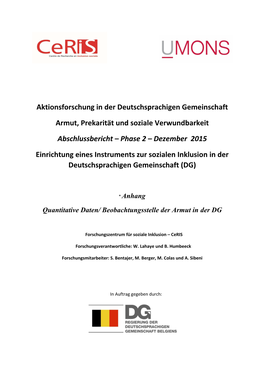 Aktionsforschung in Der Deutschsprachigen Gemeinschaft Armut, Prekarität Und Soziale Verwundbarkeit Abschlussbericht – Phase 2 – Dezember 2015