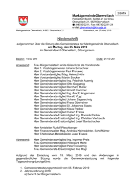 Protokoll Der Gemeinderatssitzung Vom 25. März 2019