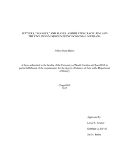 Settlers, “Savages,” and Slaves: Assimilation, Racialism, and the Civilizing Mission in French Colonial Louisiana