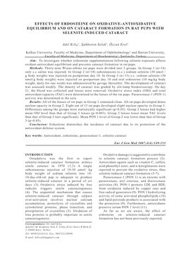 Effects of Erdosteine on Oxidative-Antioxidative Equilibrium and on Cataract Formation in Rat Pups with Selenite-Induced Cataract