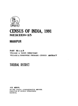 District Census Handbook, Thoubal, Part XII-A & B, Series-15, Manipur