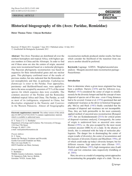 Historical Biogeography of Tits (Aves: Paridae, Remizidae)