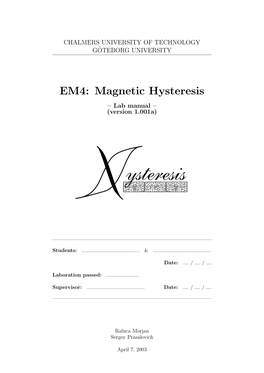 EM4: Magnetic Hysteresis – Lab Manual – (Version 1.001A)