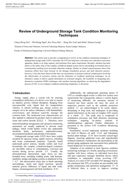 Review of Underground Storage Tank Condition Monitoring Techniques