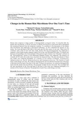 Changes in the Human Skin Microbiome Over One Year's Time