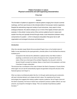 Pattern Formation in Nature: Physical Constraints and Self-Organising Characteristics