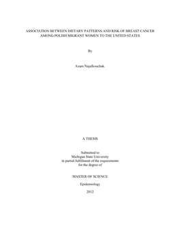 Association Between Dietary Patterns and Risk of Breast Cancer Among Polish Migrant Women to the United States