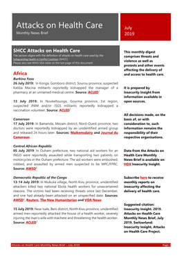 Attacks on Health Care July Monthly News Brief 2019