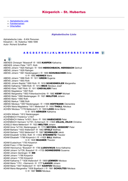 ABC-Listen Zum Fmilienbuch Rk. Körperich St.- Hubertus