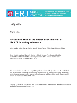 First Clinical Trials of the Inhaled Enac Inhibitor BI 1265162 in Healthy Volunteers