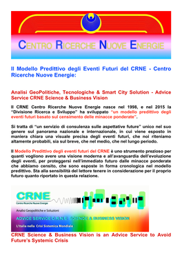 Il Modello Predittivo Degli Eventi Futuri Del CRNE - Centro Ricerche Nuove Energie