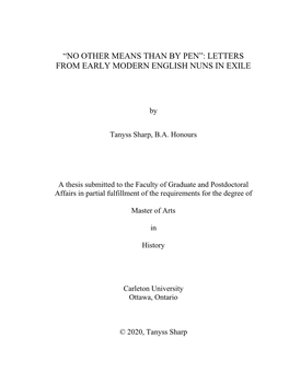 Letters from Early Modern English Nuns in Exile