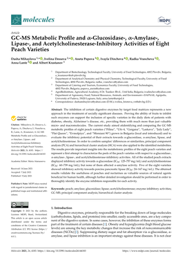 GC-MS Metabolic Profile and -Glucosidase-, -Amylase-, Lipase-, and Acetylcholinesterase-Inhibitory Activities of Eight Peach