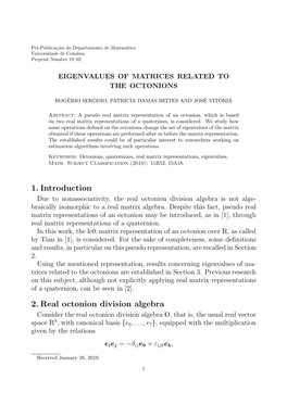 1. Introduction 2. Real Octonion Division Algebra