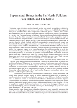 Folklore, Folk Belief, and the Selkie