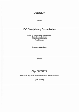 DECISION IOC Disciplinary Commission