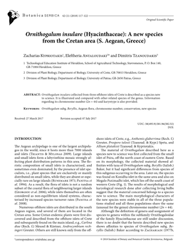 Ornithogalum Insulare (Hyacinthaceae): a New Species from the Cretan Area (S
