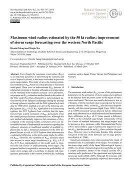 Maximum Wind Radius Estimated by the 50 Kt Radius: Improvement of Storm Surge Forecasting Over the Western North Paciﬁc