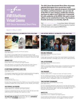 Mfahathome Virtual Cinema (Cont.) 2021 Oscar Nominated Short Films